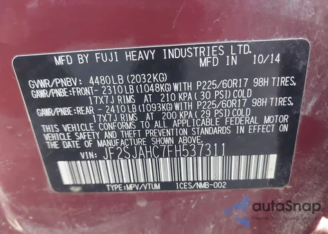 2015 Subaru Forester 2.5I Limited z USA, uszkodzony, nr VIN JF2SJAHC7FH537311